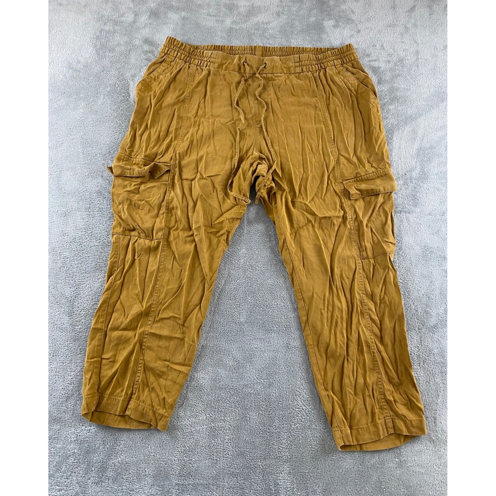 Old Navy Womens XL Mustard Yellow Cargo Pants Elastic Drawstring Tapered Utility